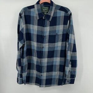 Woolrich Navy&Light Blue Plaid Casual Button Down Flannel Sz Large